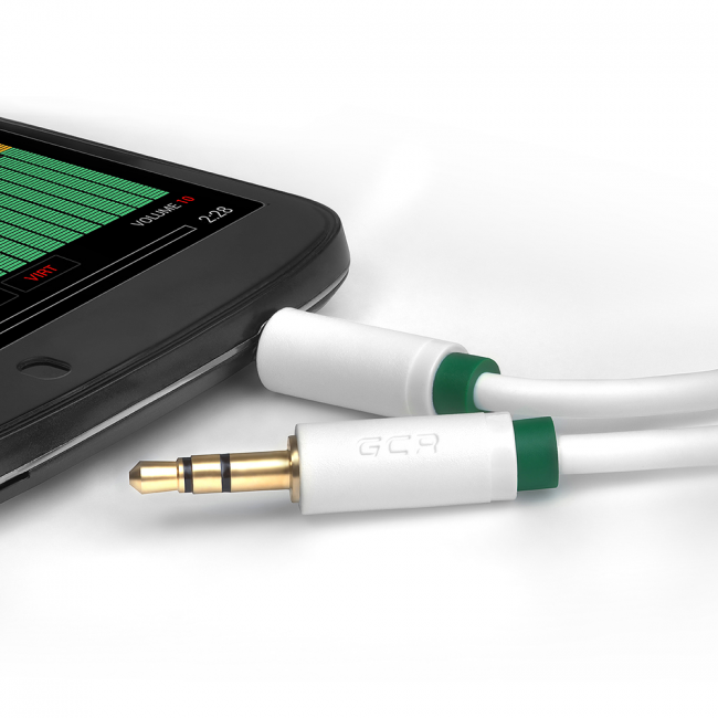 Greenconnect Кабель аудио 0.5m jack 3,5mm/jack 3,5mm белый, зеленая окантовка, ультрагибкий, 28 AWG, M/M, Premium GCR-AVC1662-0.5m, экран, стерео Greenconnect 0.5m jack 3.5mm/jack 3.5mm белый — для бизнеса и офиса