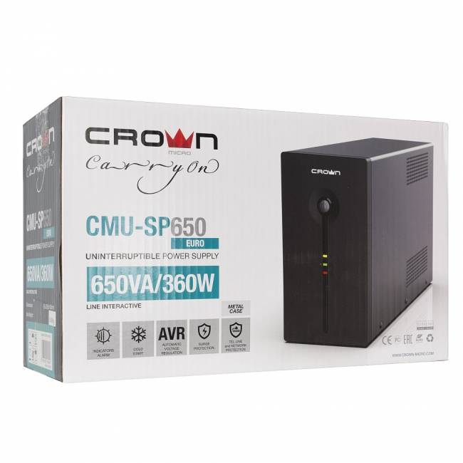 Источник бесперебойного питания Crown CMU-SP650 EURO — для бизнеса и офиса Источник бесперебойного питания Crown CMU-SP650 EURO — для бизнеса и офиса