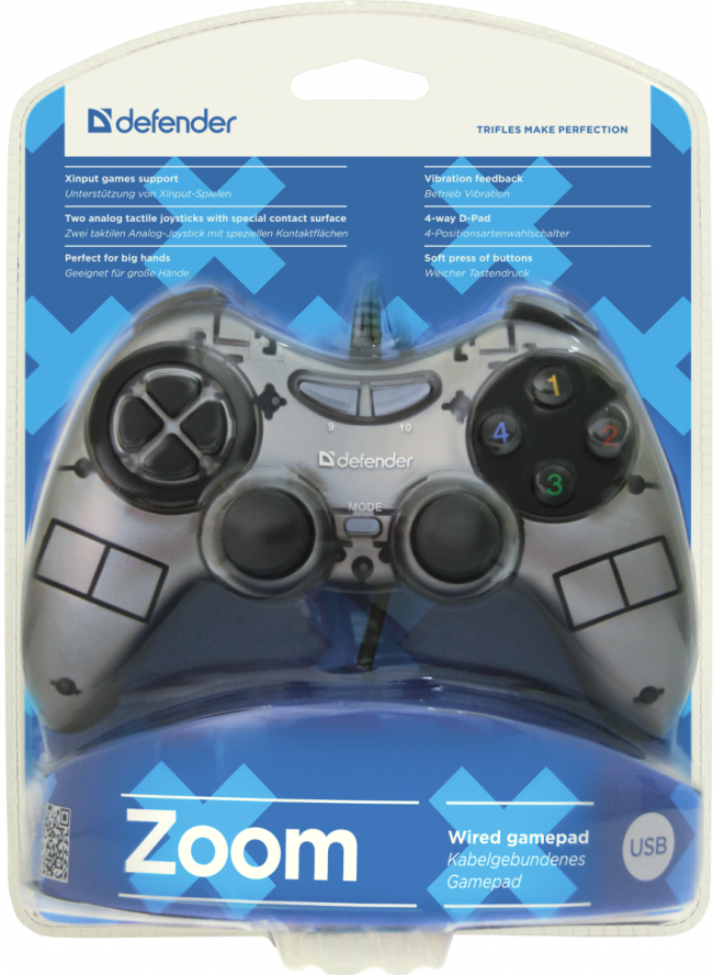 Defender Проводной геймпад Zoom USB Xinput, 10 кнопок, 2 стика Defender Zoom — для бизнеса и офиса
