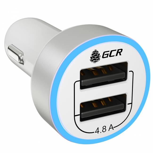 GCR Автомобильное зарядное устройство на 2 USB порта 4.8A, белое, LED индикация, GCR-51984 Greenconnect 2 USB 4.8A GCR-51984 — для бизнеса и офиса