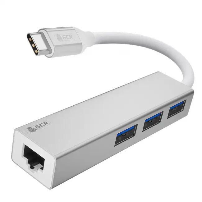 USB HUB TypeC 4в1 разветвитель на 3 порта USB 3.0 + сетевой адаптер Gigabit Ethernet RJ-45, серебристый, алюминиевый корпус, GCR-54603 Greenconnect GCR-54603 — для бизнеса и офиса