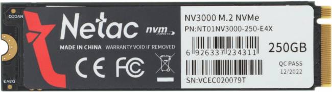 Накопитель SSD Netac NT01NV3000-250-E4X — для бизнеса и офиса Накопитель SSD Netac NT01NV3000-250-E4X — для бизнеса и офиса