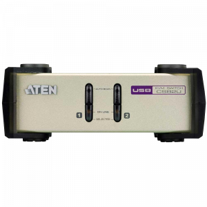 2-x порт. переключатель, электрон., KVM,  1 user PS2/USB+VGA =>  2 cpu PS2/USB+VGA, со шнурами PS2/USB 2х1.2м., 2048x1536, настол., без OSD, некаскад. ATEN CS82U