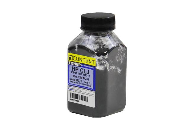 Тонер Content для HP CLJ CP1215/CM1312/Pro 200 M251/mfp M276, Тип 1.1, Bk, 55 г, банка — для бизнеса и офиса Тонер Content для HP CLJ CP1215/CM1312/Pro 200 M251/mfp M276, Тип 1.1, Bk, 55 г, банка — для бизнеса и офиса