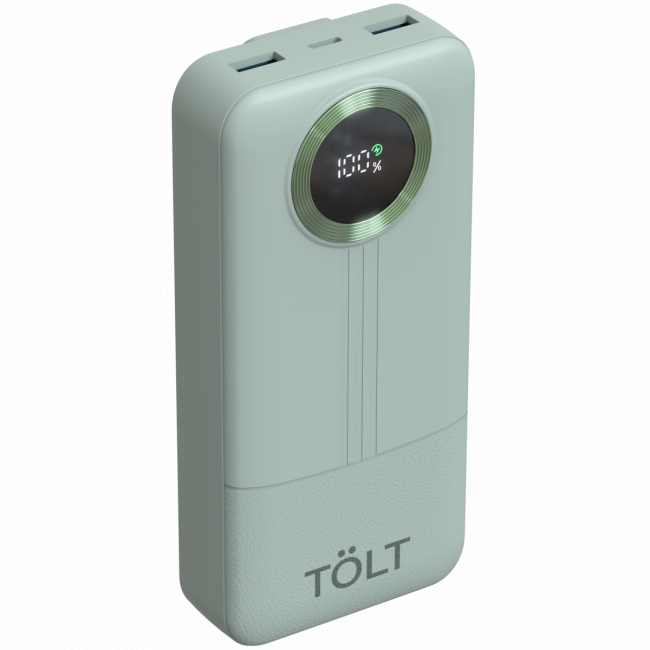 Портативный аккумулятор TOLT Lit KP228 Green, 20000mAh, 22,5W, fast charging and PD, green, CCC TÖLT KP228 Green — для бизнеса и офиса Портативный аккумулятор TOLT Lit KP228 Green, 20000mAh, 22,5W, fast charging and PD, green, CCC TÖLT KP228 Green — для бизнеса и офиса