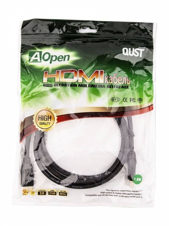 Кабель HDMI 19M/M ver 2.0, 1.8М,2 фильтра, Aopen/Qust <ACG517D-1.8M> VCOM HDMI (m) - HDMI (m) 1.8м — для бизнеса и офиса