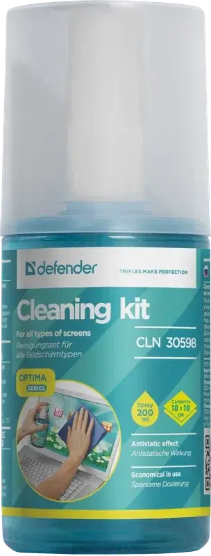 Defender Очищающий комплекс для экранов CLN 30598 Optima 200мл+микрофибра Defender 30598 — для бизнеса и офиса Defender Очищающий комплекс для экранов CLN 30598 Optima 200мл+микрофибра Defender 30598 — для бизнеса и офиса