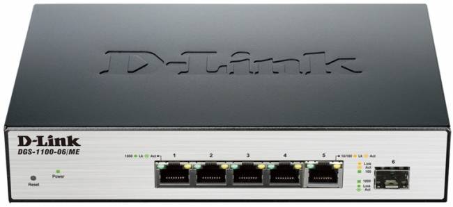 Настраиваемый компактный коммутатор EasySmart с 5 портами Коммутатор D-Link DGS-1100-06/ME/A1B — для бизнеса и офиса Настраиваемый компактный коммутатор EasySmart с 5 портами Коммутатор D-Link DGS-1100-06/ME/A1B — для бизнеса и офиса