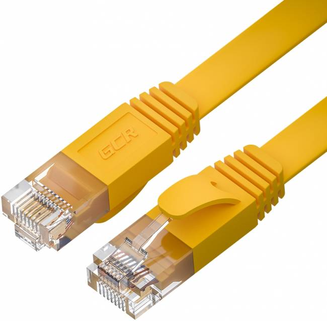 GCR Патч-корд PROF плоский прямой 2.0m, UTP медь кат.6, желтый, 30 AWG, ethernet high speed 10 Гбит/с, RJ45, T568B, GCR-52827 Greenconnect RJ45(m) - RJ45(m) Cat. 7 F/FTP LSZH 2м — для бизнеса и офиса
