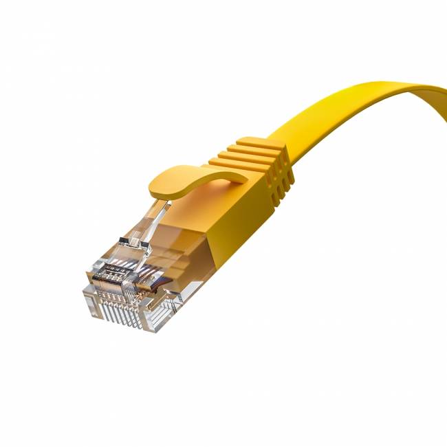 GCR Патч-корд PROF плоский прямой 2.0m, UTP медь кат.6, желтый, 30 AWG, ethernet high speed 10 Гбит/с, RJ45, T568B, GCR-52827 Greenconnect RJ45(m) - RJ45(m) Cat. 7 F/FTP LSZH 2м — для бизнеса и офиса
