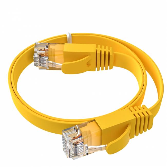 GCR Патч-корд PROF плоский прямой 2.0m, UTP медь кат.6, желтый, 30 AWG, ethernet high speed 10 Гбит/с, RJ45, T568B, GCR-52827 Greenconnect RJ45(m) - RJ45(m) Cat. 7 F/FTP LSZH 2м — для бизнеса и офиса