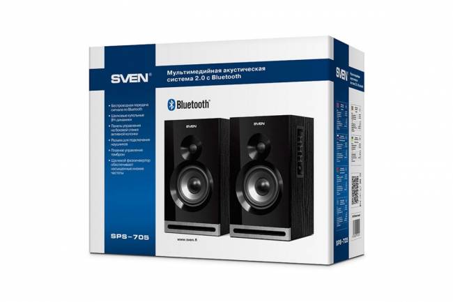 SVEN SPS-705, чёрный, акустическая система 2.0, мощность 2x20 Вт(RMS), щелевой фазоинвертор, Bluetooth SVEN SPS-705 — для бизнеса и офиса