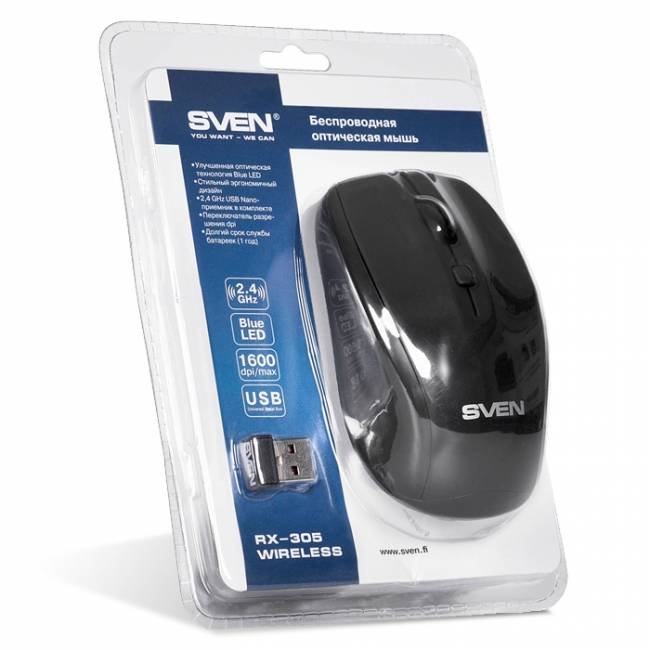 Беспроводная мышь SVEN RX-305 Wireless черная SVEN RX-305 черный — для бизнеса и офиса