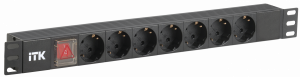 PDU 7 розеток DIN49440 (нем. cтанд.), с LED выключателем,1U, без шнура, вх. IEC320 C14, алюминиевый профиль, черный ITK PH12-7D3