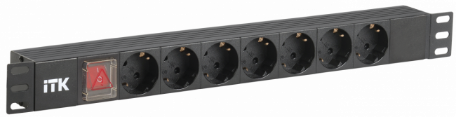 PDU 7 розеток DIN49440 (нем. cтанд.), с LED выключателем,1U, без шнура, вх. IEC320 C14, алюминиевый профиль, черный ITK PH12-7D3 — для бизнеса и офиса PDU 7 розеток DIN49440 (нем. cтанд.), с LED выключателем,1U, без шнура, вх. IEC320 C14, алюминиевый профиль, черный ITK PH12-7D3 — для бизнеса и офиса