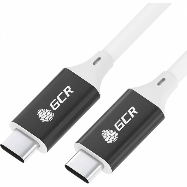 GCR Кабель USB 3.1 Type C-С, 2.0m белый, 100W/20V/5A, M/M, TPE, AL сase черный, белый ПВХ, экран, армированный Кабель Greenconnect 2 м (GCR-50867) — для бизнеса и офиса