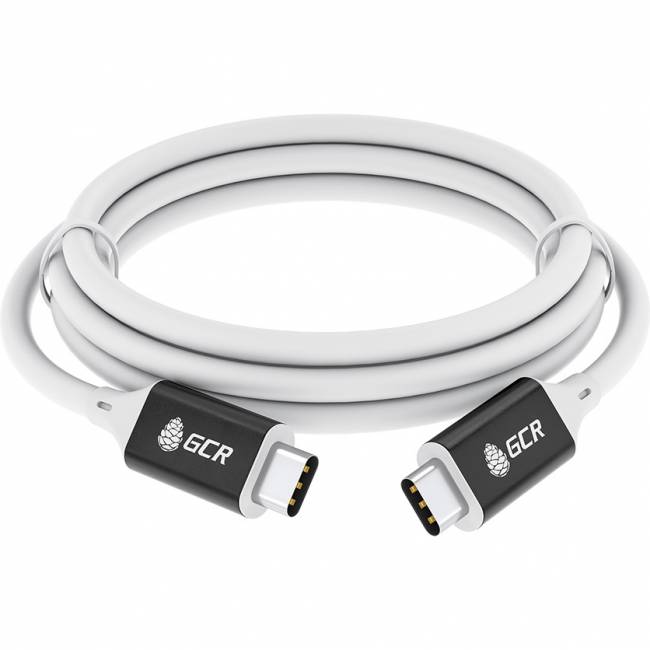 GCR Кабель USB 3.1 Type C-С, 2.0m белый, 100W/20V/5A, M/M, TPE, AL сase черный, белый ПВХ, экран, армированный Кабель Greenconnect 2 м (GCR-50867) — для бизнеса и офиса