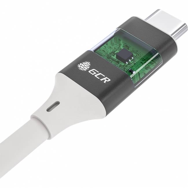 GCR Кабель USB 3.1 Type C-С, 2.0m белый, 100W/20V/5A, M/M, TPE, AL сase черный, белый ПВХ, экран, армированный Кабель Greenconnect 2 м (GCR-50867) — для бизнеса и офиса