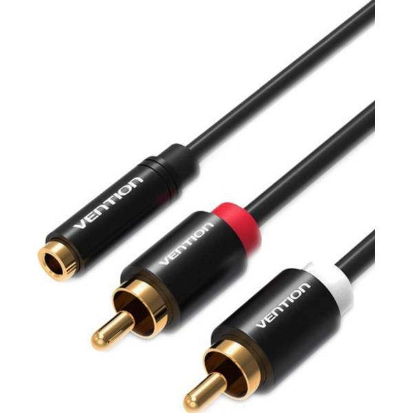 Кабель Vention аудио Jack 3,5 mm F/2RCA M - 1м Черный Кабель Vention 2RCA(m)/mini jack 3.5 mm(f) - 1 м (VAB-R01-S100) — для бизнеса и офиса