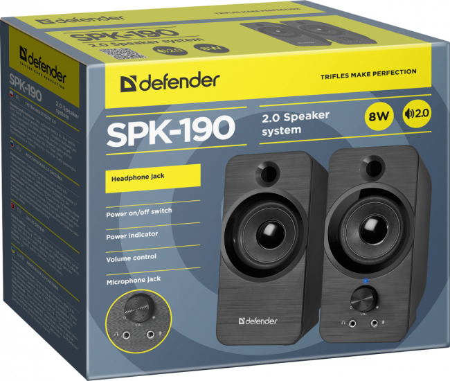 Defender Акустическая 2.0 система SPK-190 черный, 8 Вт, питание от USB Defender SPK-190 — для бизнеса и офиса Defender Акустическая 2.0 система SPK-190 черный, 8 Вт, питание от USB Defender SPK-190 — для бизнеса и офиса