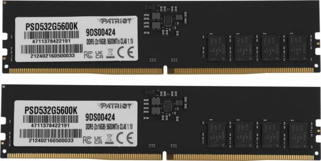 Память DDR5 2x16Gb 5600MHz Patriot PSD532G5600K — для бизнеса и офиса Память DDR5 2x16Gb 5600MHz Patriot PSD532G5600K — для бизнеса и офиса