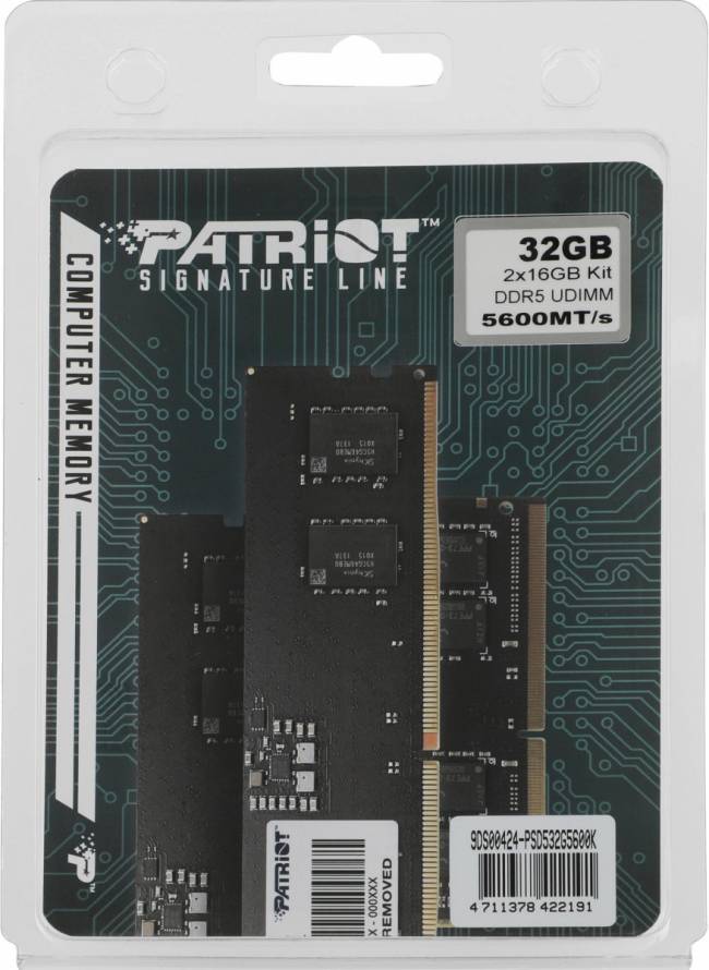 Память DDR5 2x16Gb 5600MHz Patriot PSD532G5600K — для бизнеса и офиса Память DDR5 2x16Gb 5600MHz Patriot PSD532G5600K — для бизнеса и офиса