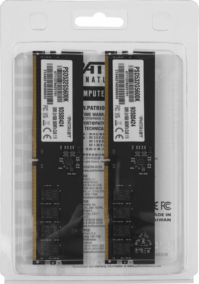 Память DDR5 2x16Gb 5600MHz Patriot PSD532G5600K — для бизнеса и офиса Память DDR5 2x16Gb 5600MHz Patriot PSD532G5600K — для бизнеса и офиса