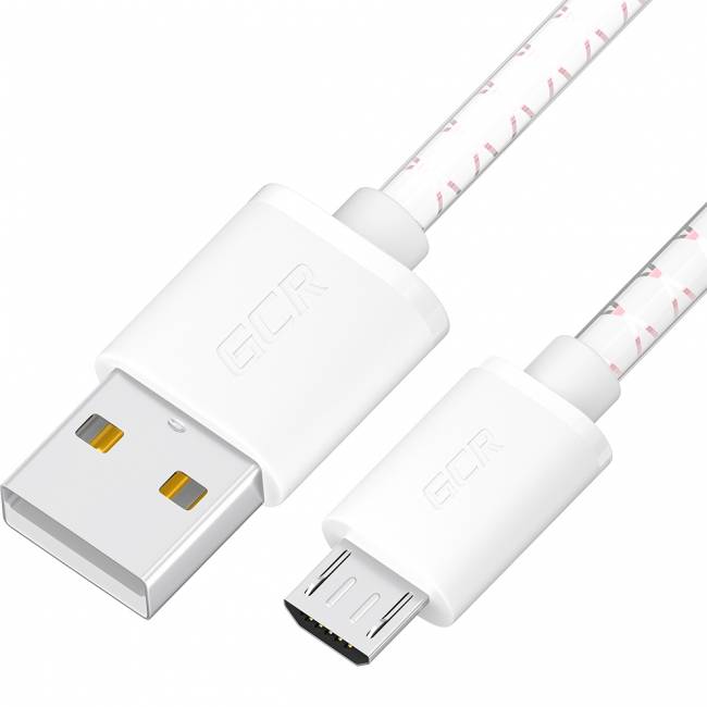 GCR Кабель 1.5m MicroUSB, бело-розовый, белые коннекторы, быстрая зарядка, 28/24 AWG, GCR-54451 Кабель Greenconnect 1.5 м (GCR-54451) — для бизнеса и офиса