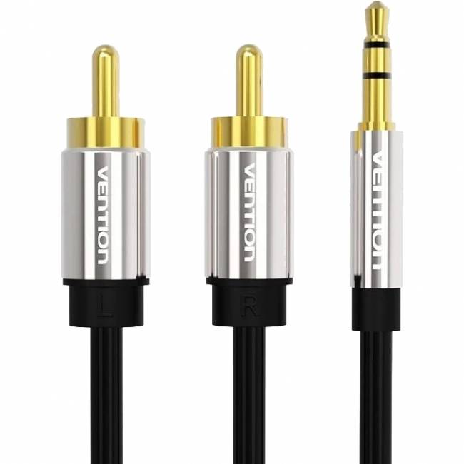 Кабель Vention аудио Jack 3,5 mm M/2RCA M - 2м Черный Кабель Vention 2RCA(m)/mini jack 3.5 mm(m) - 2 м (P550AC200-S) — для бизнеса и офиса