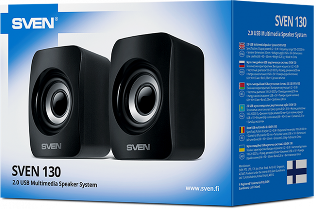 SVEN 130, чёрный, USB, акустическая система 2.0, мощность 2x3 Вт(RMS) Sven 130 — для бизнеса и офиса SVEN 130, чёрный, USB, акустическая система 2.0, мощность 2x3 Вт(RMS) Sven 130 — для бизнеса и офиса
