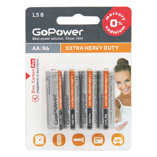 Батарейка GoPower R03 AAA BL4 Heavy Duty 1.5V (4/48/576) блистер (4 шт.) Батарейка GoPower R03 AAA (00-00015595) — для бизнеса и офиса Батарейка GoPower R03 AAA BL4 Heavy Duty 1.5V (4/48/576) блистер (4 шт.) Батарейка GoPower R03 AAA (00-00015595) — для бизнеса и офиса
