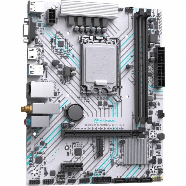 Материнская плата MAXSUN MS-B760M GAMING WIFI ICE — для бизнеса и офиса Материнская плата MAXSUN MS-B760M GAMING WIFI ICE — для бизнеса и офиса