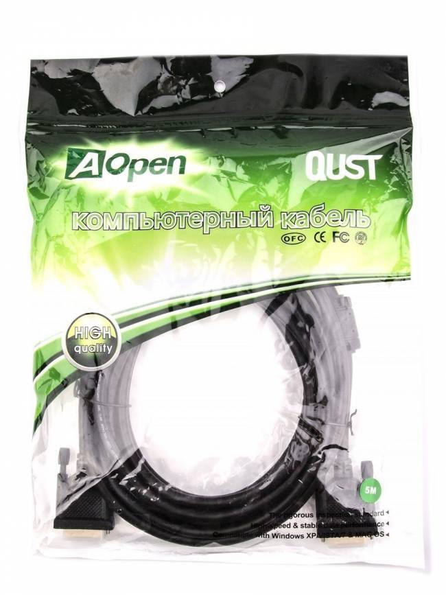 Кабель DVI (24+1) M/M  5m, 2 фильтра Aopen/Qust <ACG442GD-5M> VCOM DVI-D (m) - DVI-D (m) 5м — для бизнеса и офиса