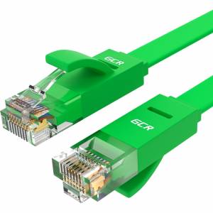 GCR Патч-корд PROF плоский прямой 7.5m, UTP медь кат.6, зеленый, 30 AWG, GCR-LNC625-7.5m, ethernet high speed 10 Гбит/с, RJ45, T568B Greenconnect GCR-LNC625-7.5m