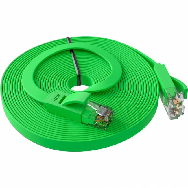 GCR Патч-корд PROF плоский прямой 7.5m, UTP медь кат.6, зеленый, 30 AWG, GCR-LNC625-7.5m, ethernet high speed 10 Гбит/с, RJ45, T568B Greenconnect GCR-LNC625-7.5m — для бизнеса и офиса
