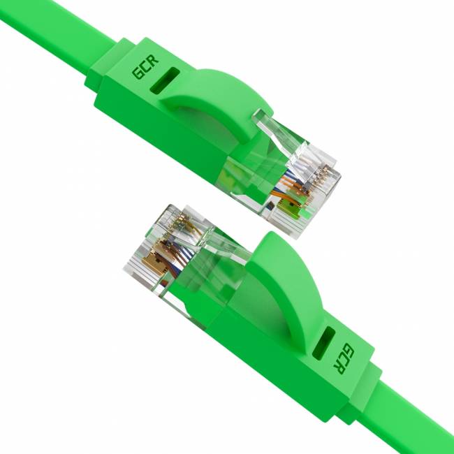 GCR Патч-корд PROF плоский прямой 7.5m, UTP медь кат.6, зеленый, 30 AWG, GCR-LNC625-7.5m, ethernet high speed 10 Гбит/с, RJ45, T568B Greenconnect GCR-LNC625-7.5m — для бизнеса и офиса