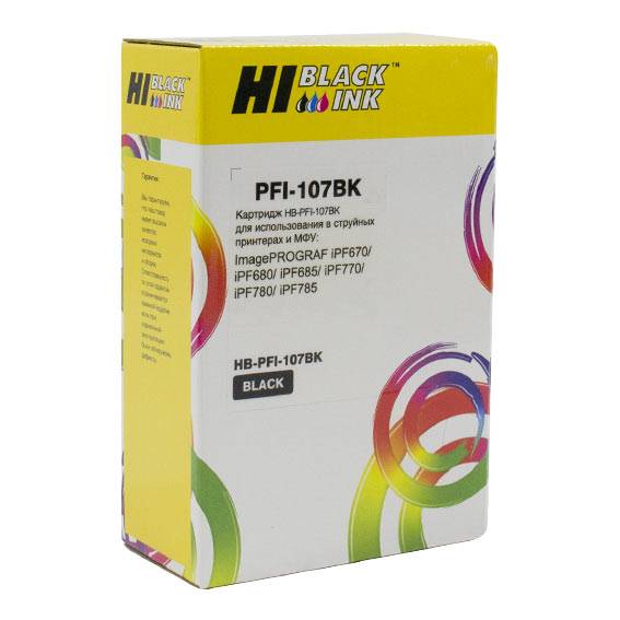 Картридж Hi-Black (PFI-107BK) для Canon iPF680/685/780/785, Bk — для бизнеса и офиса Картридж Hi-Black (PFI-107BK) для Canon iPF680/685/780/785, Bk — для бизнеса и офиса