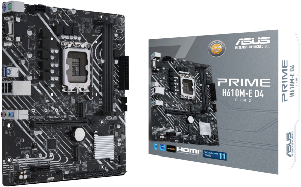 Материнская плата ASUS PRIME H610M-E D4-CSM — для бизнеса и офиса Материнская плата ASUS PRIME H610M-E D4-CSM — для бизнеса и офиса
