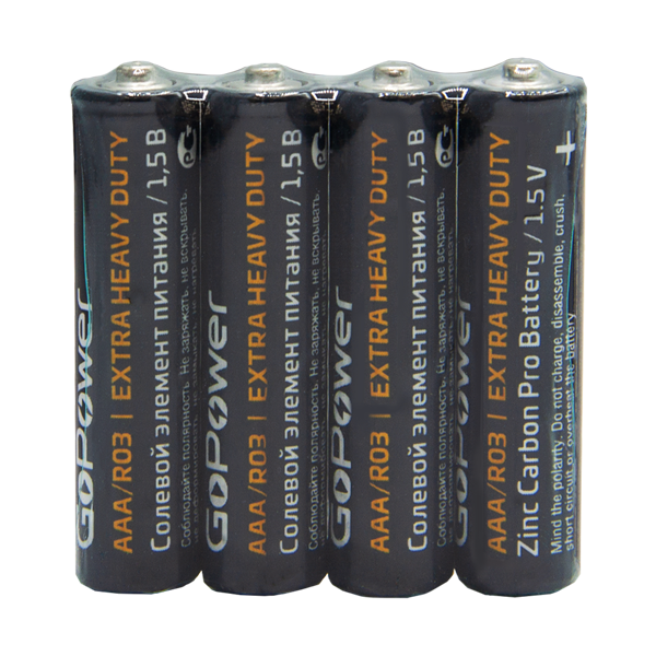 Батарейка GoPower R03 AAA Shrink 4 Heavy Duty 1.5V (4/60/1200) (60 шт.) Батарейка GoPower R03 AAA (00-00015593) — для бизнеса и офиса Батарейка GoPower R03 AAA Shrink 4 Heavy Duty 1.5V (4/60/1200) (60 шт.) Батарейка GoPower R03 AAA (00-00015593) — для бизнеса и офиса