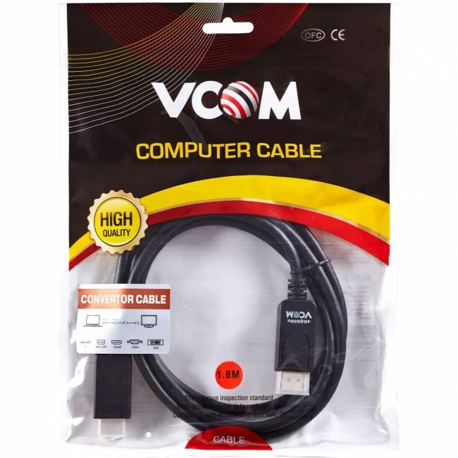 Кабель-переходник DisplayPort M-> HDMI M 4K@60Hz 1.8m VCOM (CG609-1.8M) Кабель-переходник VCOM DisplayPort M/HDMI M (CG609-1.8M) — для бизнеса и офиса