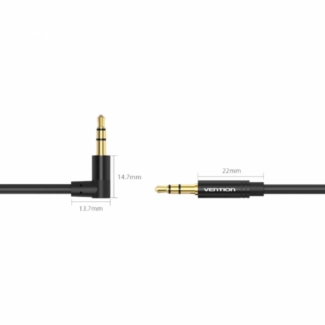 Кабель Vention аудио Jack 3,5 mm M/Jack 3,5 mm M угол 90  - 1м Черный Кабель Vention mini jack 3.5 mm(m)/mini jack 3.5 mm(m) - 1 м (BAKBF-T) — для бизнеса и офиса
