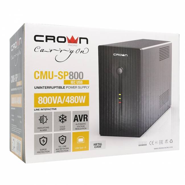 Источник бесперебойного питания Crown CMU-SP800IEC — для бизнеса и офиса Источник бесперебойного питания Crown CMU-SP800IEC — для бизнеса и офиса