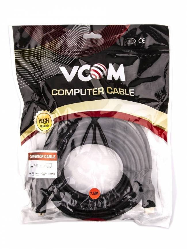 Кабель HDMI AM/DVI(24+1)M, 7.5м, CU, 1080P@60Hz, 2F, VCOM <CG484G-7.5M> VCOM HDMI (m) - DVI-D (m) — для бизнеса и офиса Кабель HDMI AM/DVI(24+1)M, 7.5м, CU, 1080P@60Hz, 2F, VCOM <CG484G-7.5M> VCOM HDMI (m) - DVI-D (m) — для бизнеса и офиса