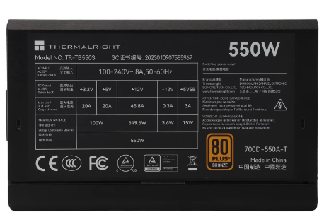 Блок питания 550W Thermalright TR-TB550S 550W 80+ Bronze — для бизнеса и офиса Блок питания 550W Thermalright TR-TB550S 550W 80+ Bronze — для бизнеса и офиса