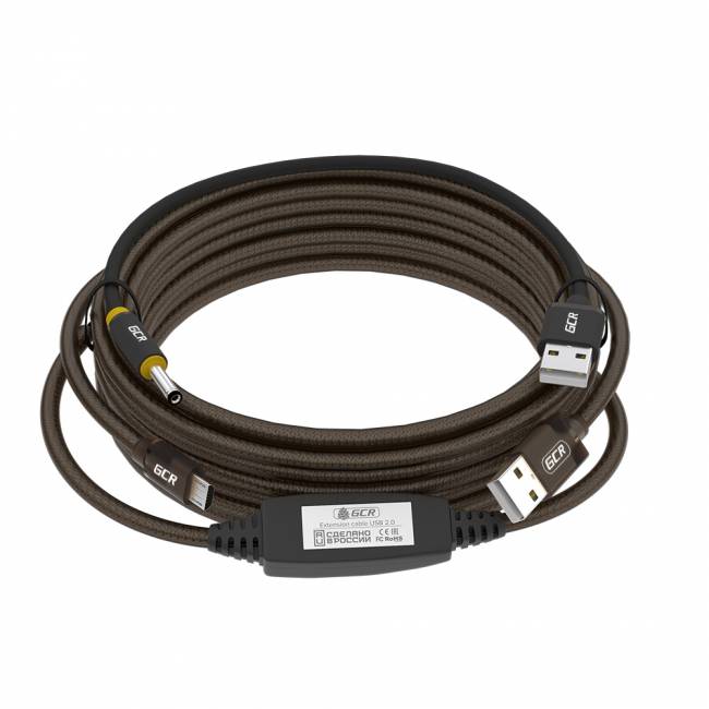 GCR Кабель активный 10.0m USB 2.0, AM/microB, черно-прозрачный, с усилителем сигнала, разъём для доп.питания, 28/24 AWG, GCR-53813 Кабель Greenconnect 10 м (GCR-53813) — для бизнеса и офиса