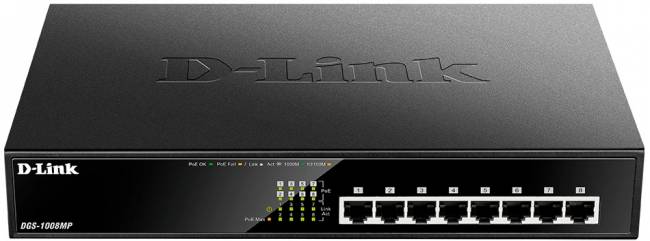 Коммутатор D-Link DGS-1008MP/B1A — для бизнеса и офиса Коммутатор D-Link DGS-1008MP/B1A — для бизнеса и офиса