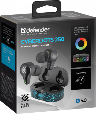 Defender Беспроводная гарнитура CyberDots 250 черный, игровые TWS, Bluetooth Defender 63250 — для бизнеса и офиса Defender Беспроводная гарнитура CyberDots 250 черный, игровые TWS, Bluetooth Defender 63250 — для бизнеса и офиса