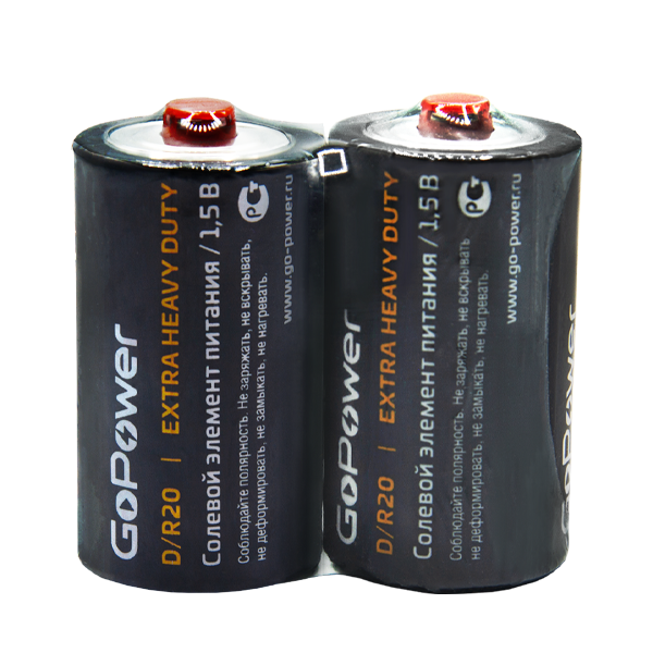 Батарейка GoPower R20 D Shrink 2 Heavy Duty 1.5V (2/12/288) (12 шт.) Батарейка GoPower R20 D (00-00015597) — для бизнеса и офиса Батарейка GoPower R20 D Shrink 2 Heavy Duty 1.5V (2/12/288) (12 шт.) Батарейка GoPower R20 D (00-00015597) — для бизнеса и офиса