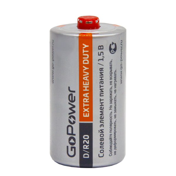 Батарейка GoPower R20 D Shrink 2 Heavy Duty 1.5V (2/12/288) (12 шт.) Батарейка GoPower R20 D (00-00015597) — для бизнеса и офиса Батарейка GoPower R20 D Shrink 2 Heavy Duty 1.5V (2/12/288) (12 шт.) Батарейка GoPower R20 D (00-00015597) — для бизнеса и офиса