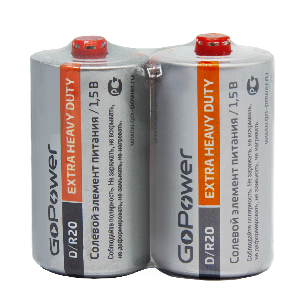 Батарейка GoPower R20 D Shrink 2 Heavy Duty 1.5V (2/12/288) (12 шт.) Батарейка GoPower R20 D (00-00015597) — для бизнеса и офиса Батарейка GoPower R20 D Shrink 2 Heavy Duty 1.5V (2/12/288) (12 шт.) Батарейка GoPower R20 D (00-00015597) — для бизнеса и офиса